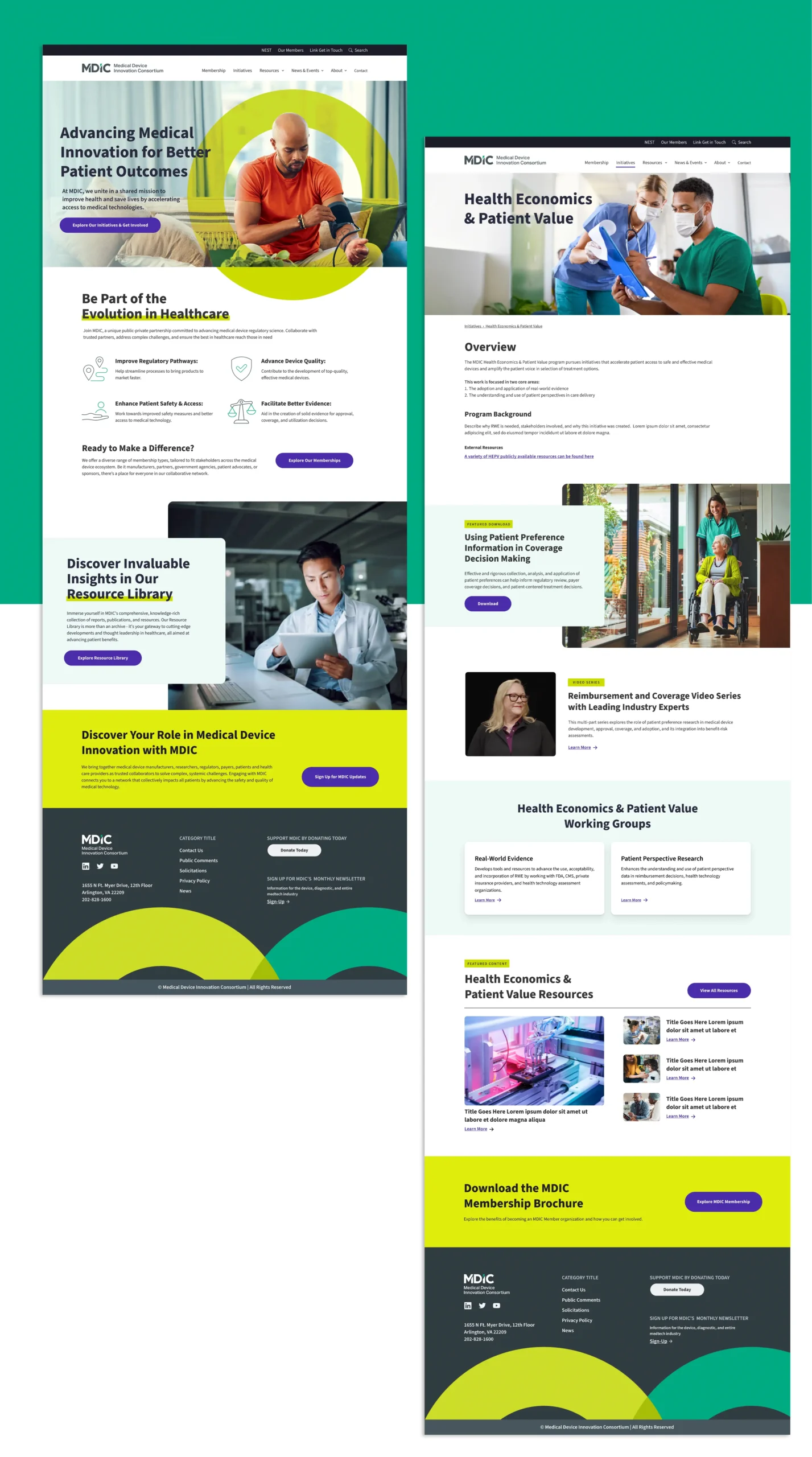 Medical Device Innovation Consortium (MDIC) website page examples