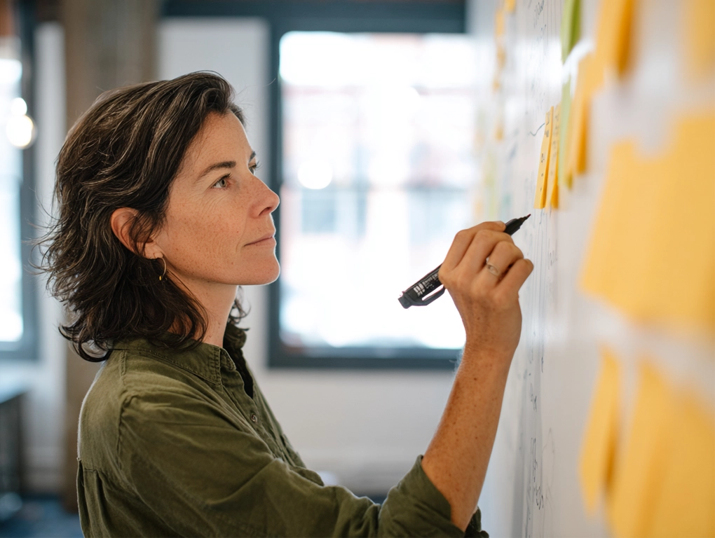 9-lenses workshop woman at whiteboard